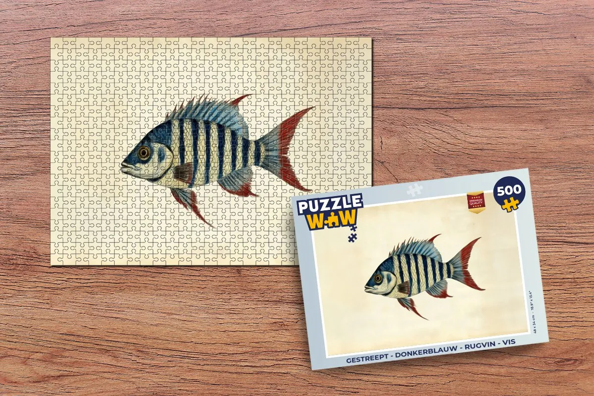PuzzleWow Gestreept Vis Rugvin Legpuzzel 500 Stuks - Donkerblauw