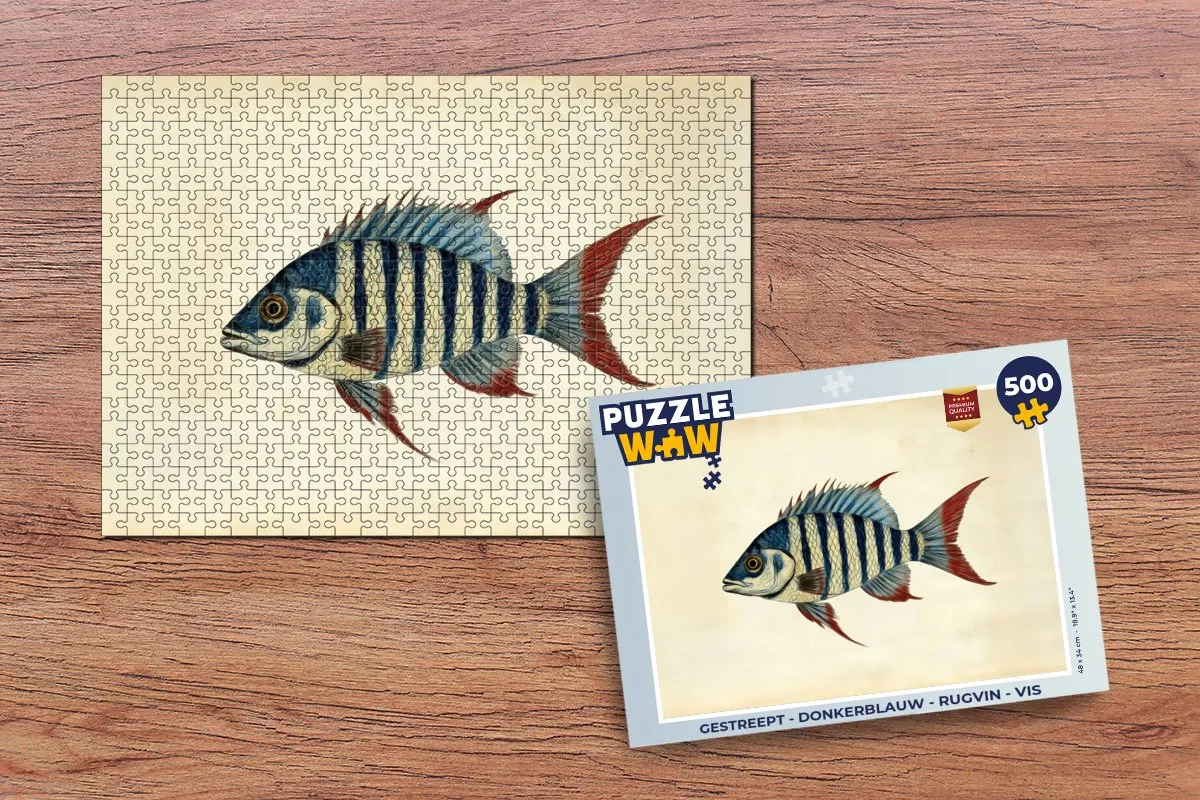 PuzzleWow Gestreept Vis Rugvin Legpuzzel 500 Stuks - Donkerblauw
