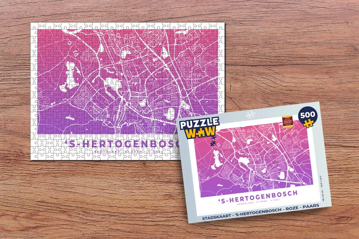 PuzzleWow Stadskaart 's-Hertogenbosch Legpuzzel 500 Stuks - Multicolor