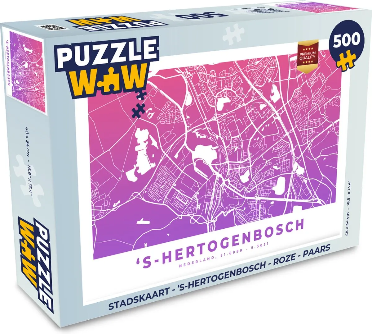 PuzzleWow Stadskaart 's-Hertogenbosch Legpuzzel 500 Stuks - Multicolor