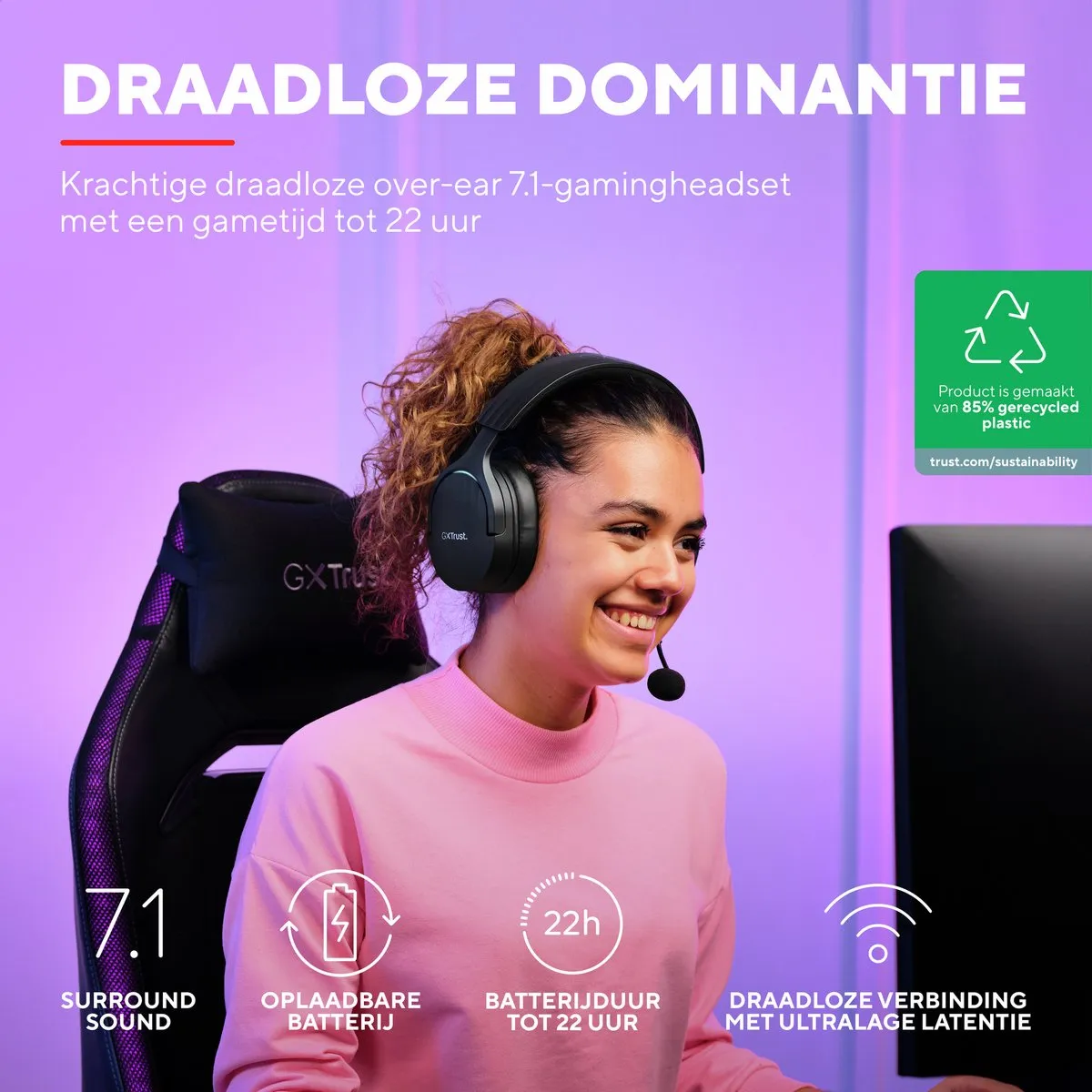 Trust GXT 491 Fayzo Draadloze Gaming Headset - 7.1 Surround - Zwart
