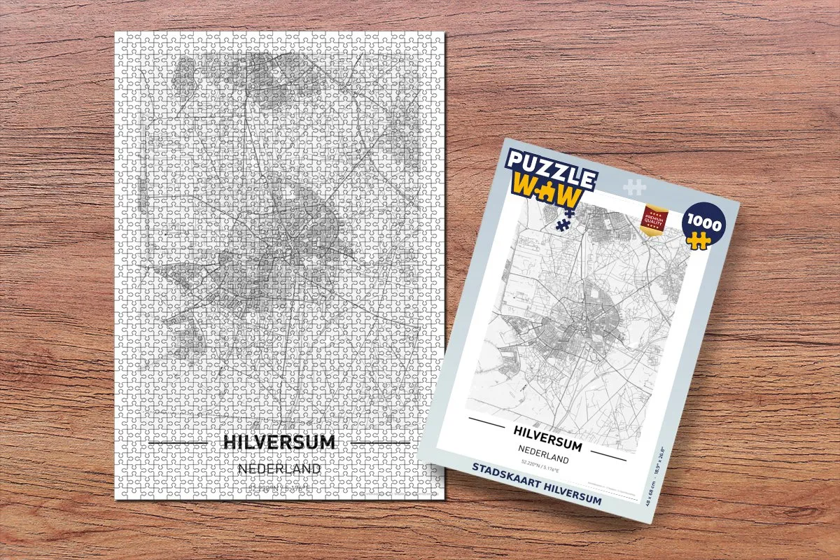 PuzzleWow Stadskaart Hilversum Legpuzzel 1000 Stuks - Multicolor