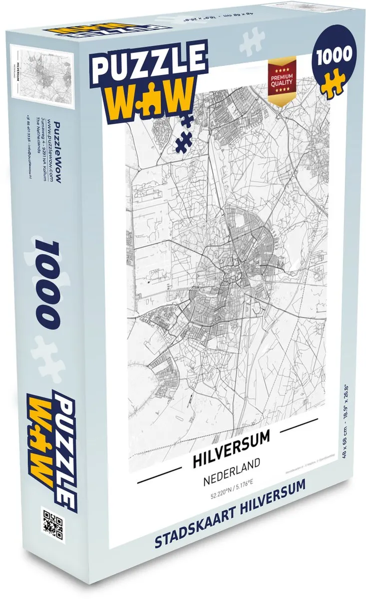 PuzzleWow Stadskaart Hilversum Legpuzzel 1000 Stuks