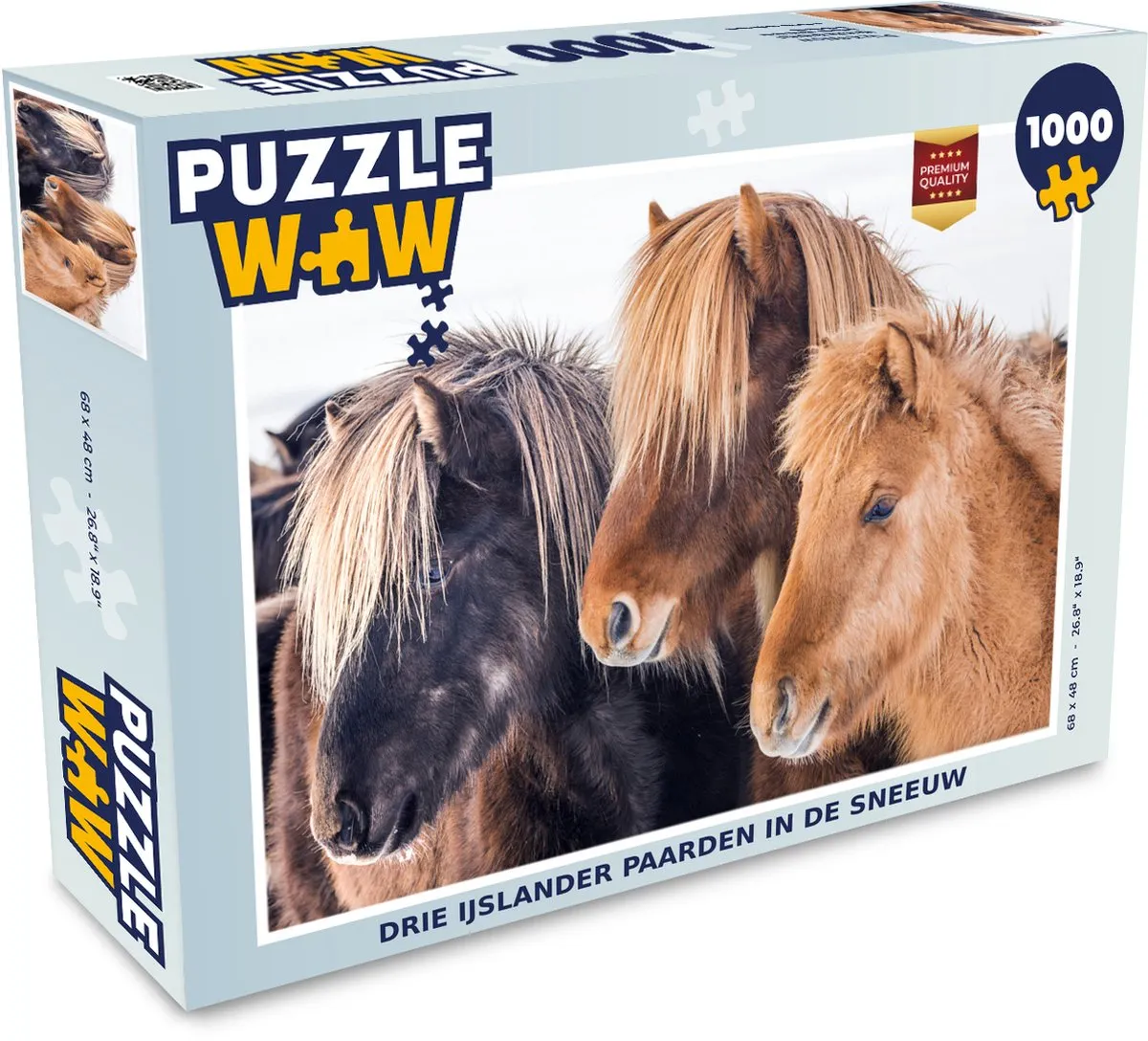 PuzzleWow Legpuzzel Drie IJslander paarden in de sneeuw 1000 Stuks