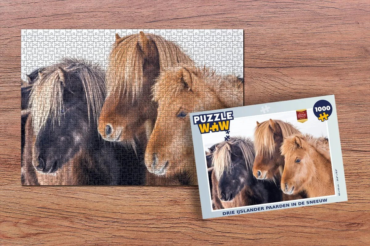 PuzzleWow Legpuzzel Drie IJslander paarden in de sneeuw 1000 Stuks - Multicolor