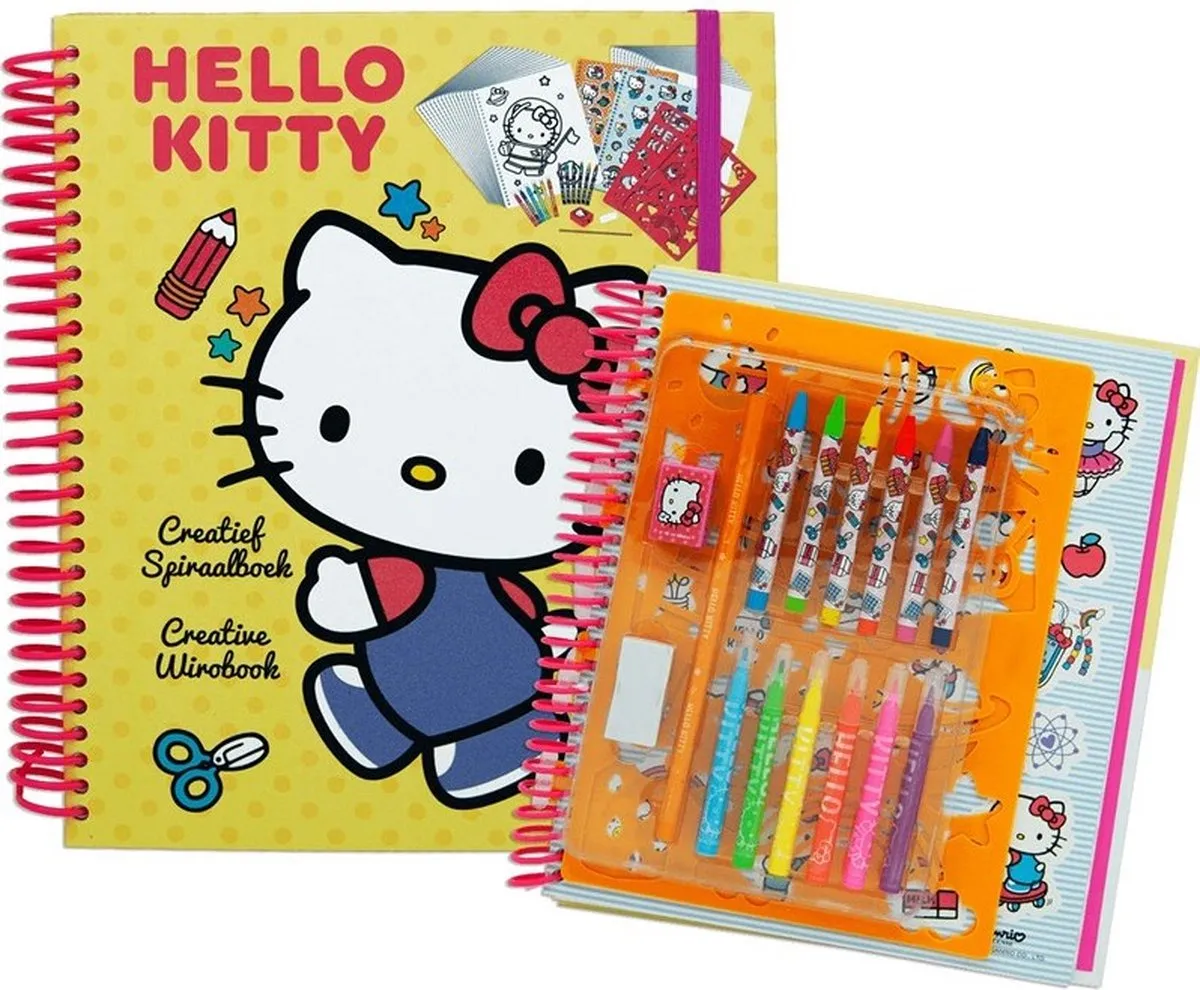 Hello Kitty Super Style Album - Tekenboek met stickers en krijtjes - 14 Pagina's
