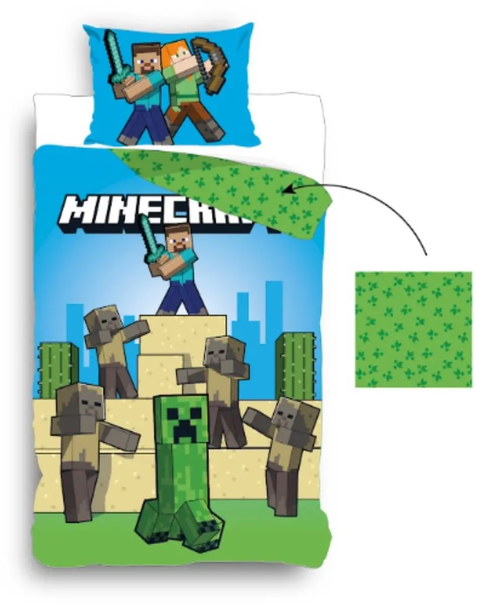 Minecraft Dekbedovertrek Eenpersoons 140x200cm - 1 Kussensloop - afbeelding 2 van 2