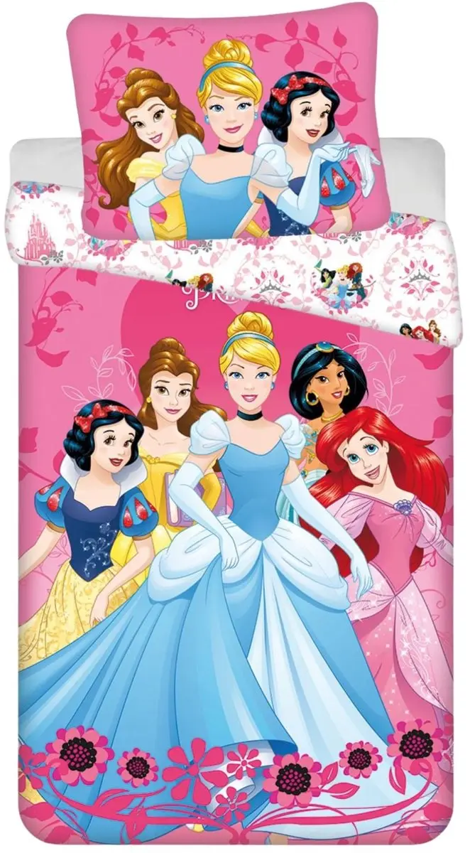 Disney Princess Eenpersoons Slaapkamerset - Dekbedovertrek & Hoeslaken - 1 Kussensloop