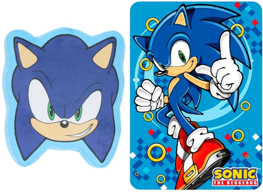 Sonic Slaapkamerset Blauw - Kussen & Fleece Deken