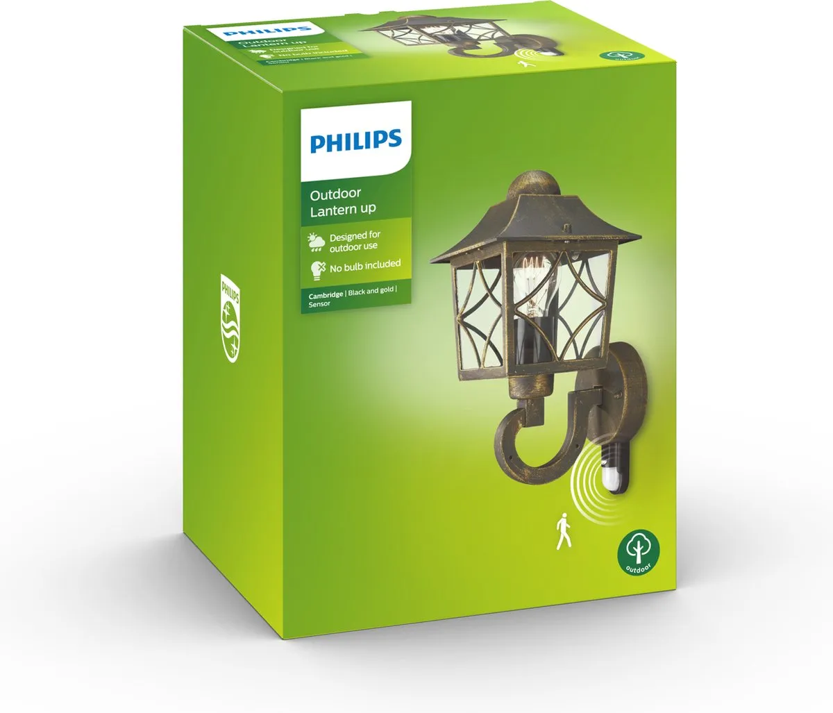 Philips LED Cambridge Buitenwandlamp Sensor - 60W - Zwart/Goud