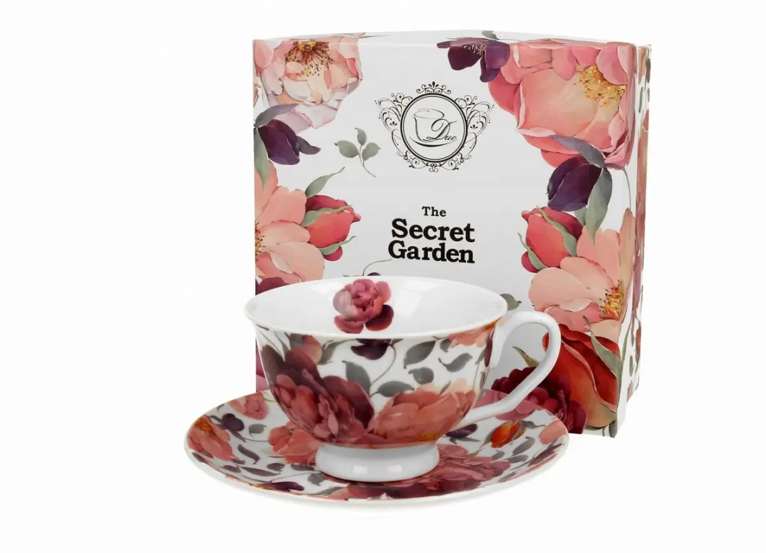 Duo Spring Roses Witte Mokka Kopje met Schotel