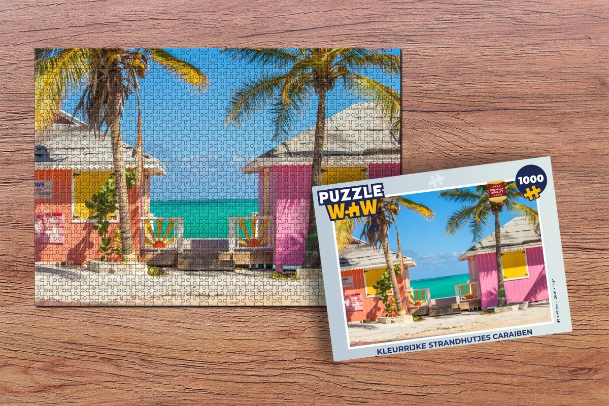 PuzzleWow Kleurrijke Strandhutjes Caraïben Legpuzzel 1000 Stuks - Multicolor