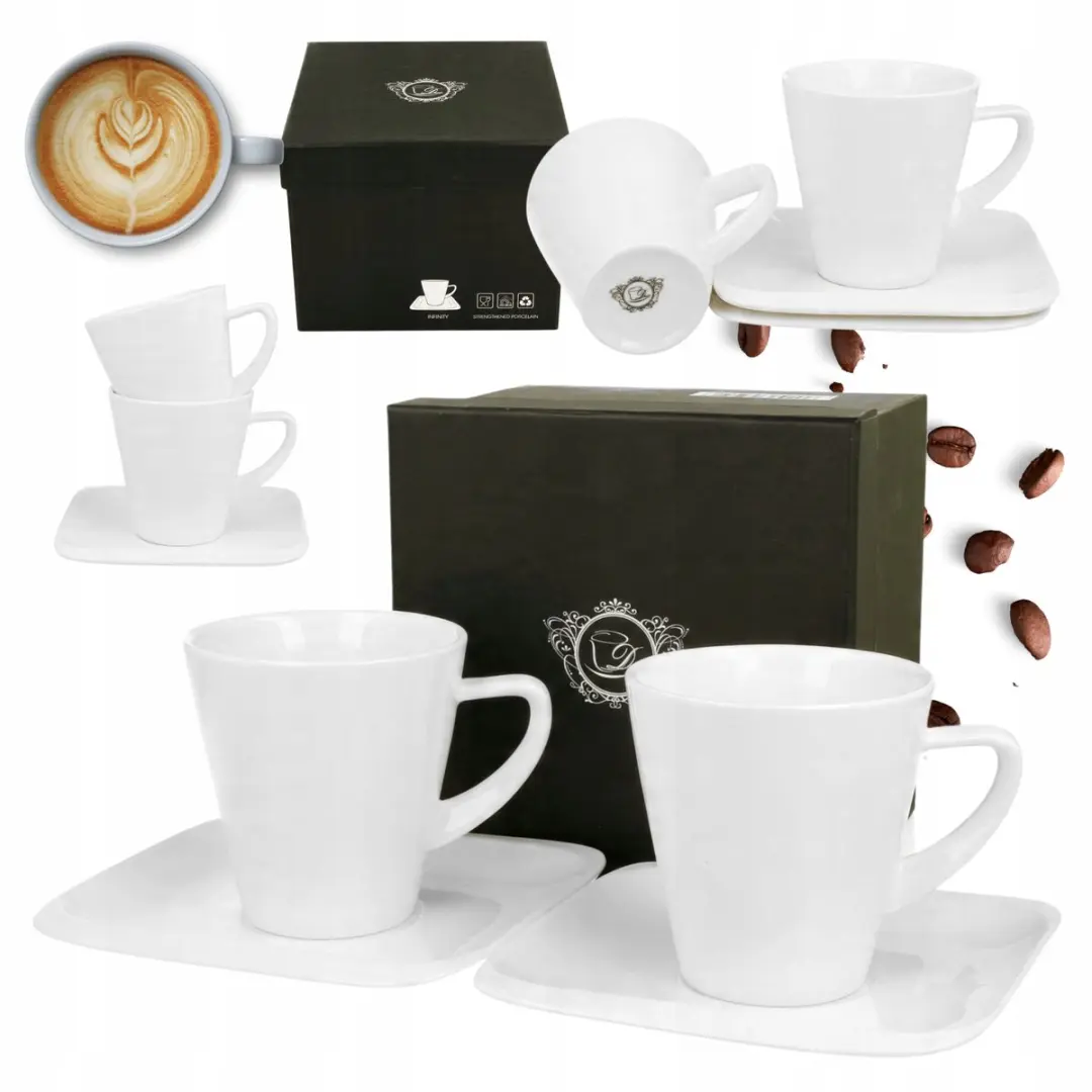 Elegante Witte Porseleinen Kopjes met Schotels (2 stuks, 250ml)
