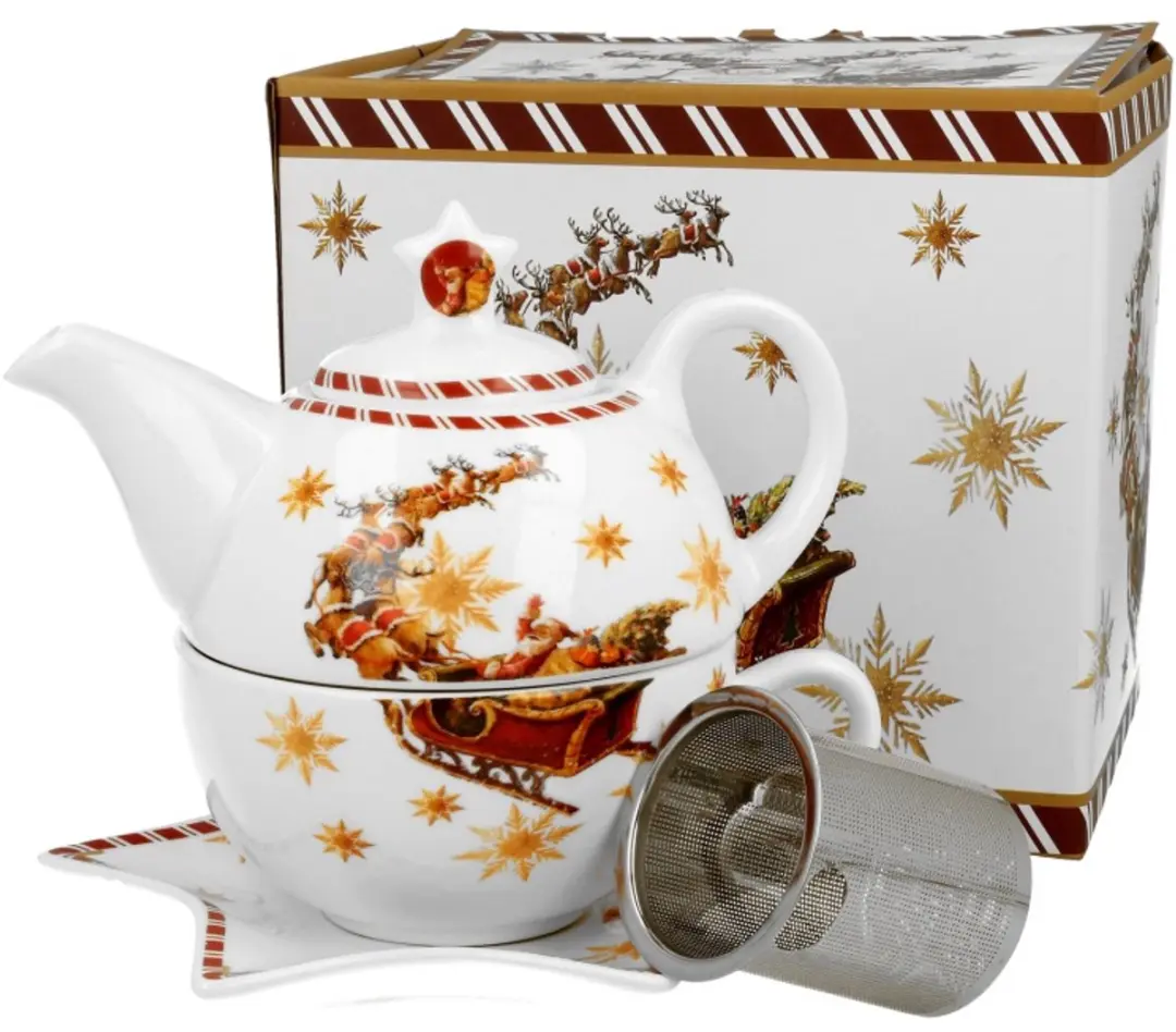 Porseleinen Theeservies met Kerstmanmotief