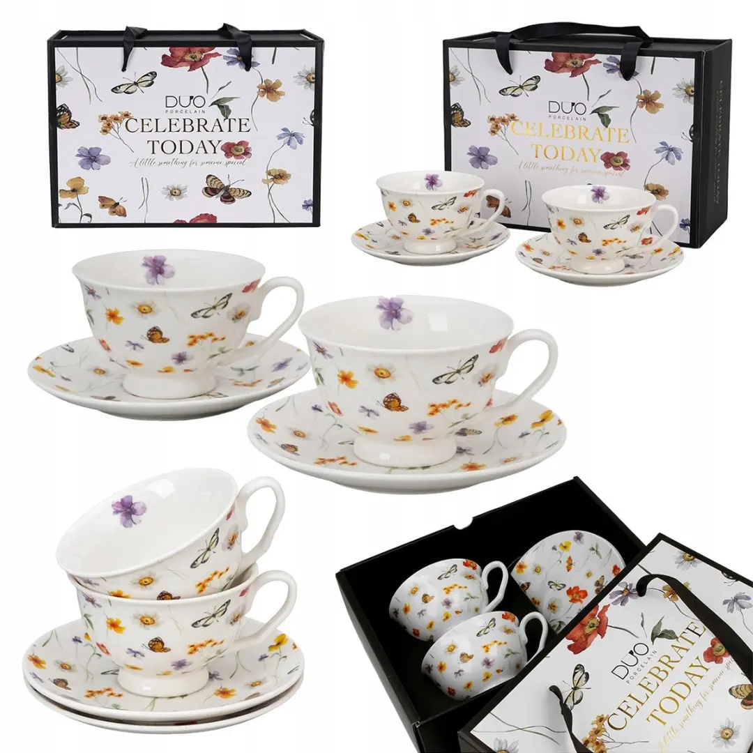 Set van 2 Margaret Porseleinen Kopjes met Schotels, 250ml