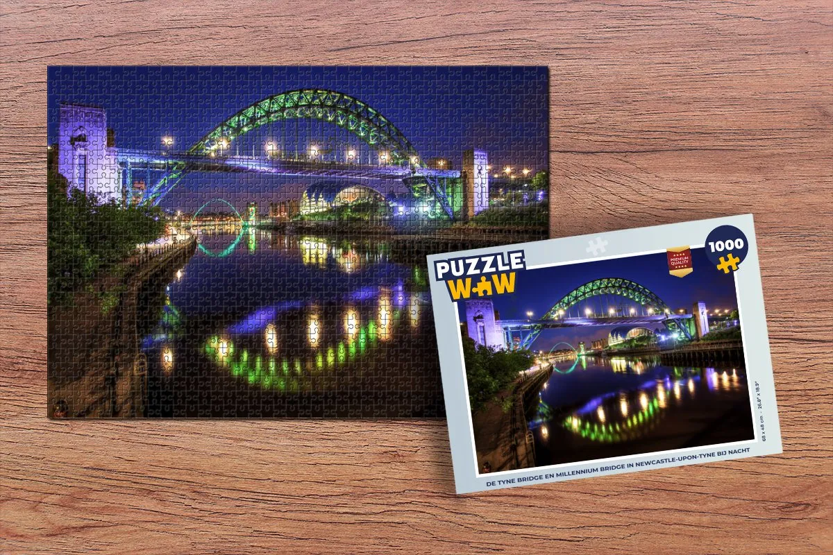 PuzzleWow Legpuzzel De Tyne Bridge & Millennium Bridge Newcastle - 1000 Stuks - Multicolor