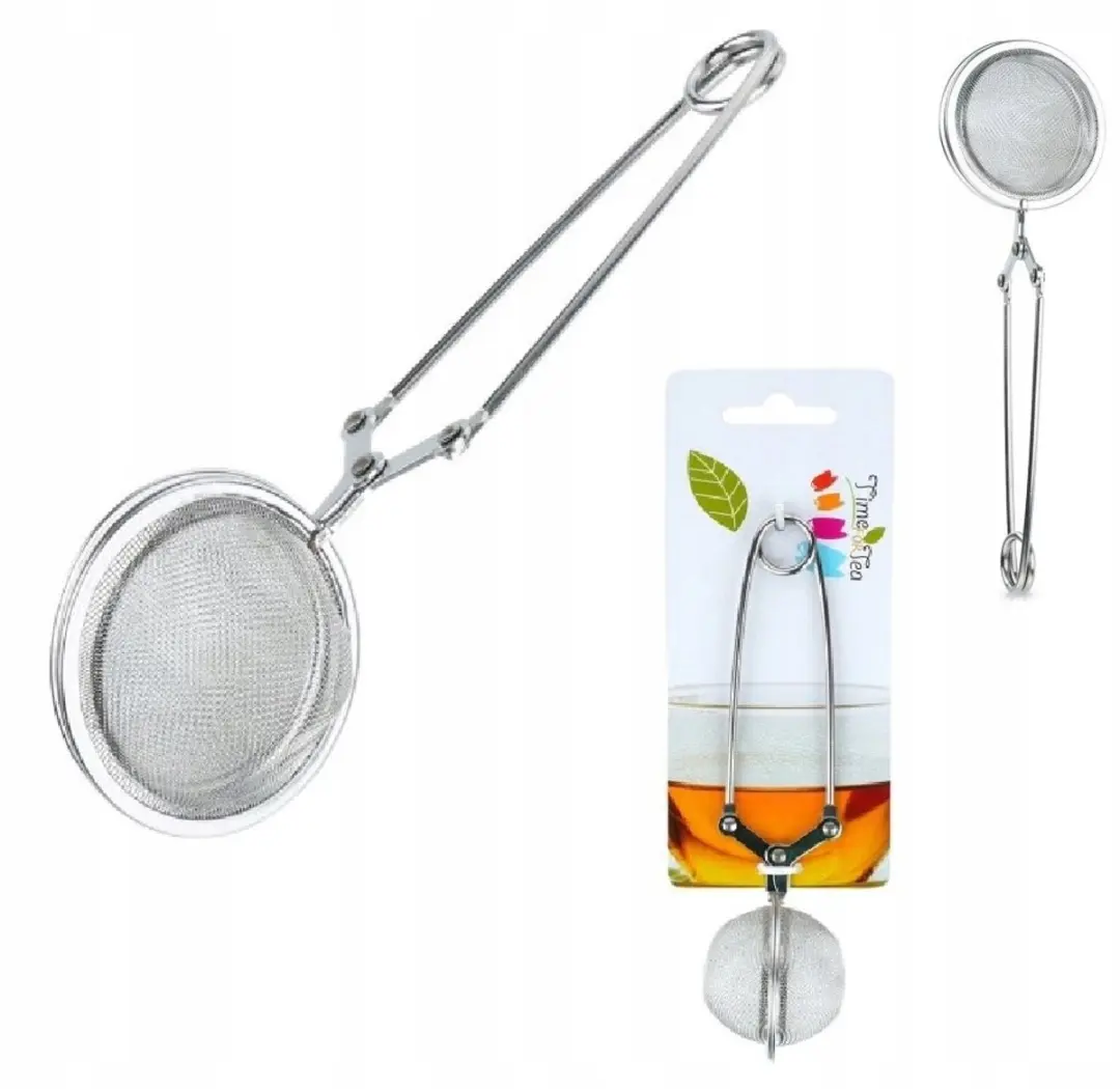 RVS Kruiden- en theefilter met tang, 16cm, Zilverkleurig