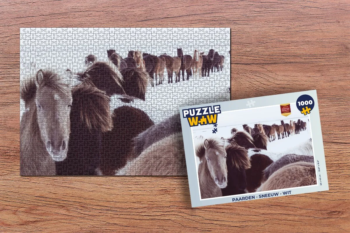 PuzzleWow Paarden Sneeuw Legpuzzel 1000 Stuks - Multicolor