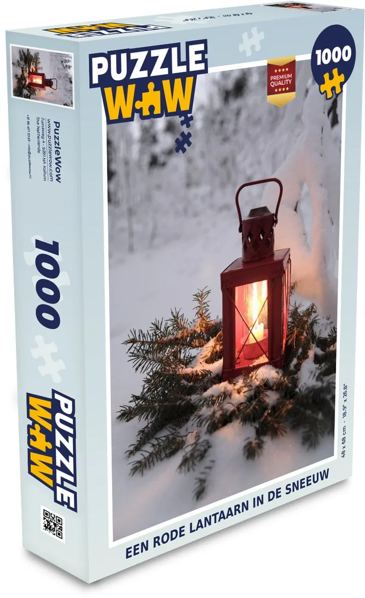 PuzzleWow Legpuzzel Een rode lantaarn in de sneeuw 1000 Stuks