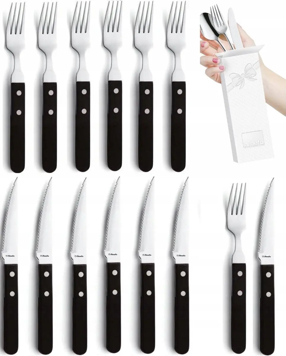 Amefa 12-delig Bestekset: 6 Steekmessen & 6 Vorken voor Pizza/Steak