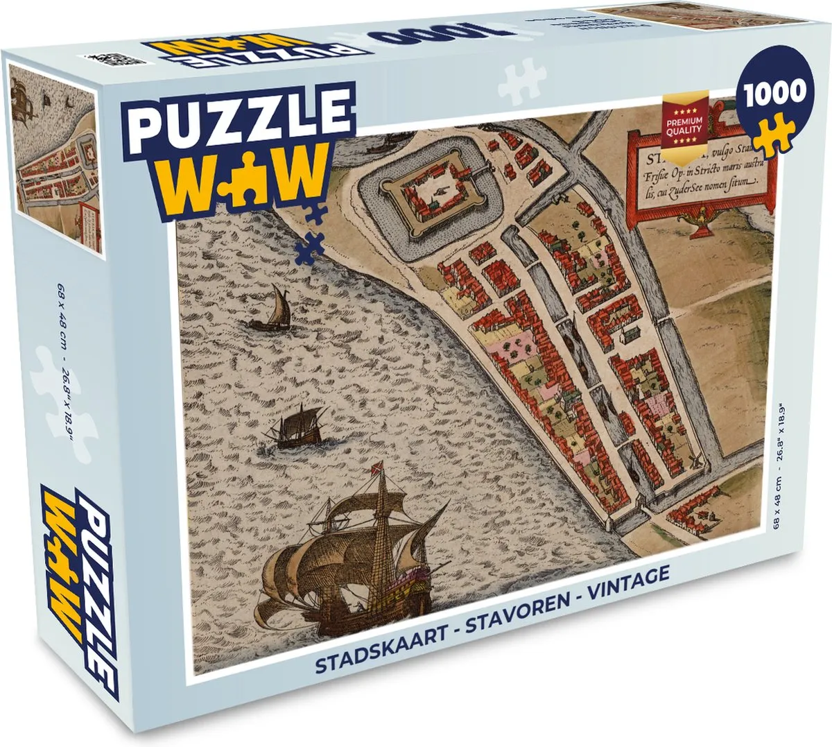 PuzzleWow Stadskaart Stavoren Vintage Legpuzzel 1000 Stuks - Multicolor