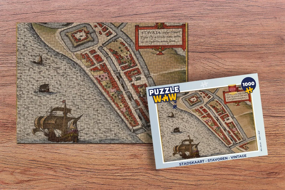 PuzzleWow Stadskaart Stavoren Vintage Legpuzzel 1000 Stuks - Multicolor