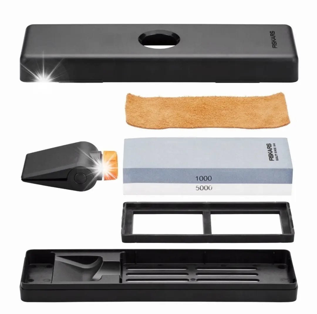 Fiskars Premium Messenslijpset: Keramische Wetsteen & Slijpgeleider