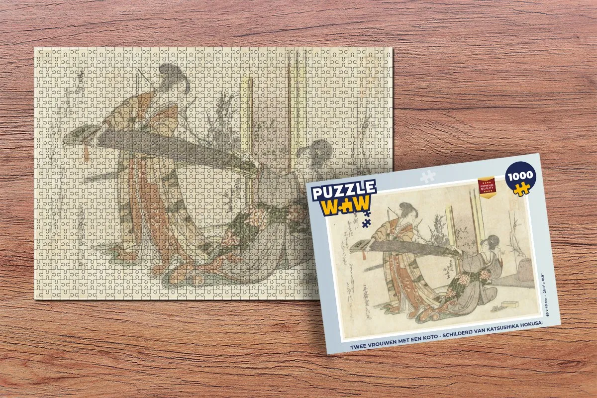 PuzzleWow Hokusai Twee Vrouwen met een Koto Legpuzzel 1000 Stuks - Multicolor