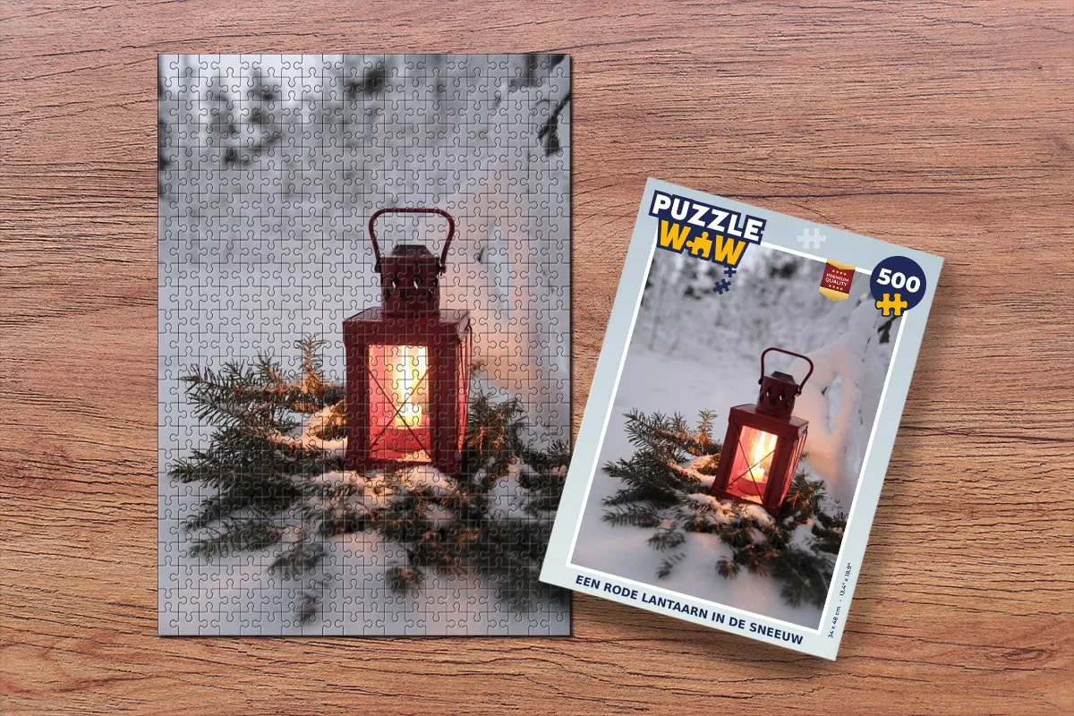 PuzzleWow Legpuzzel Een rode lantaarn in de sneeuw 500 Stuks - Multicolor