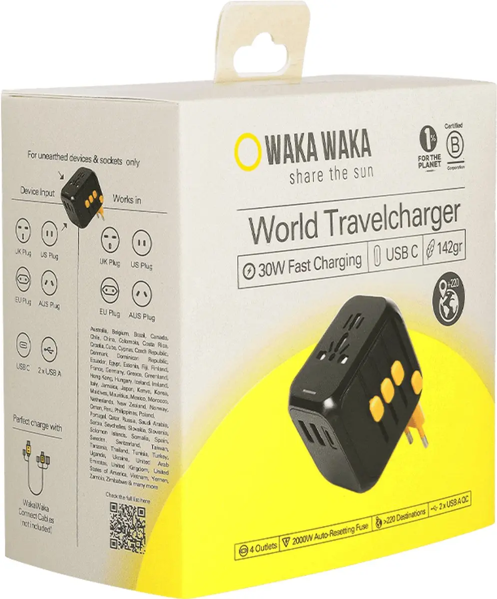 Waka Waka World WWTC0-032501 Reisadapter - USB-C - 3x USB - Zwart - afbeelding 5 van 6