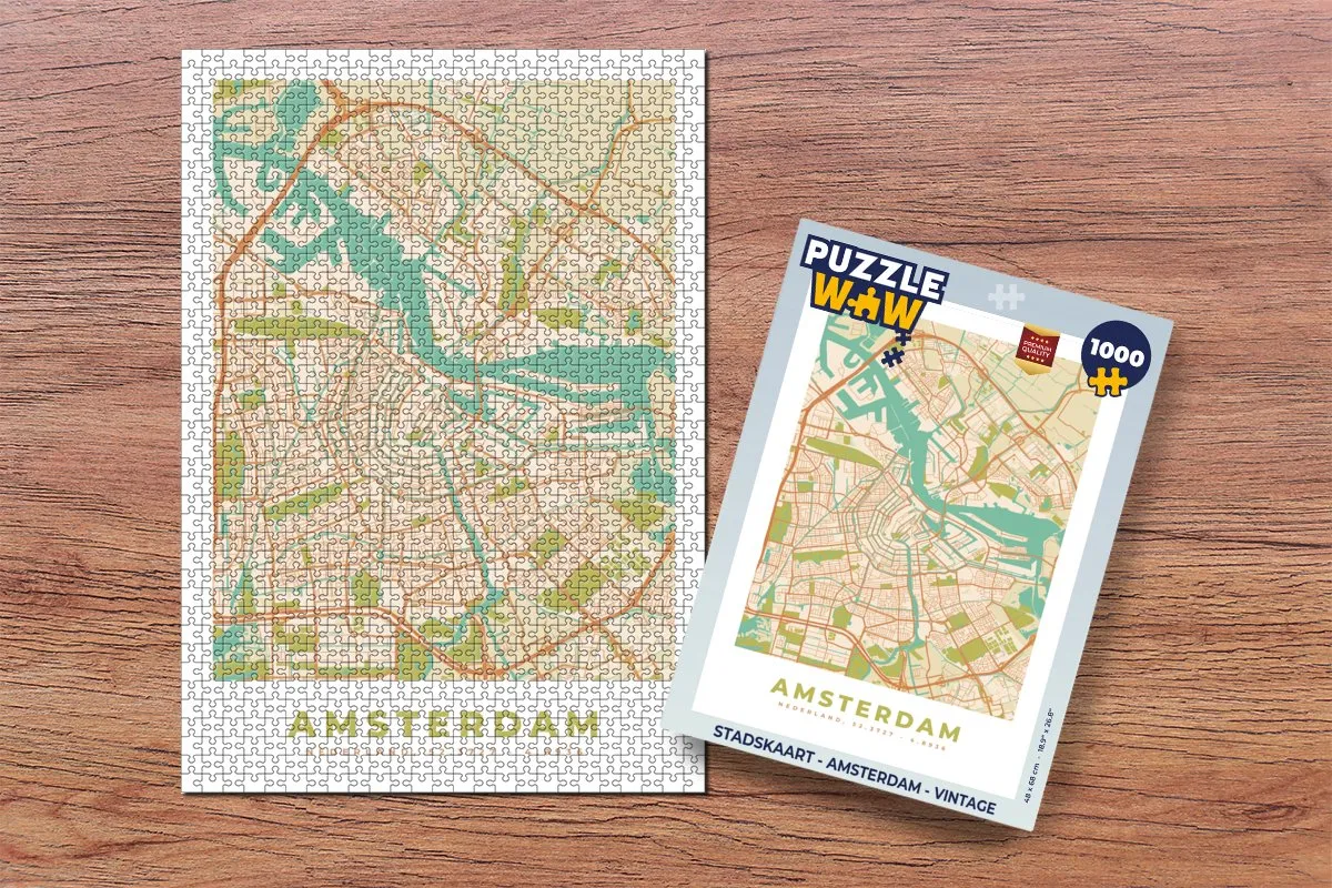 PuzzleWow Amsterdam Vintage Legpuzzel 1000 Stuks - Multicolor