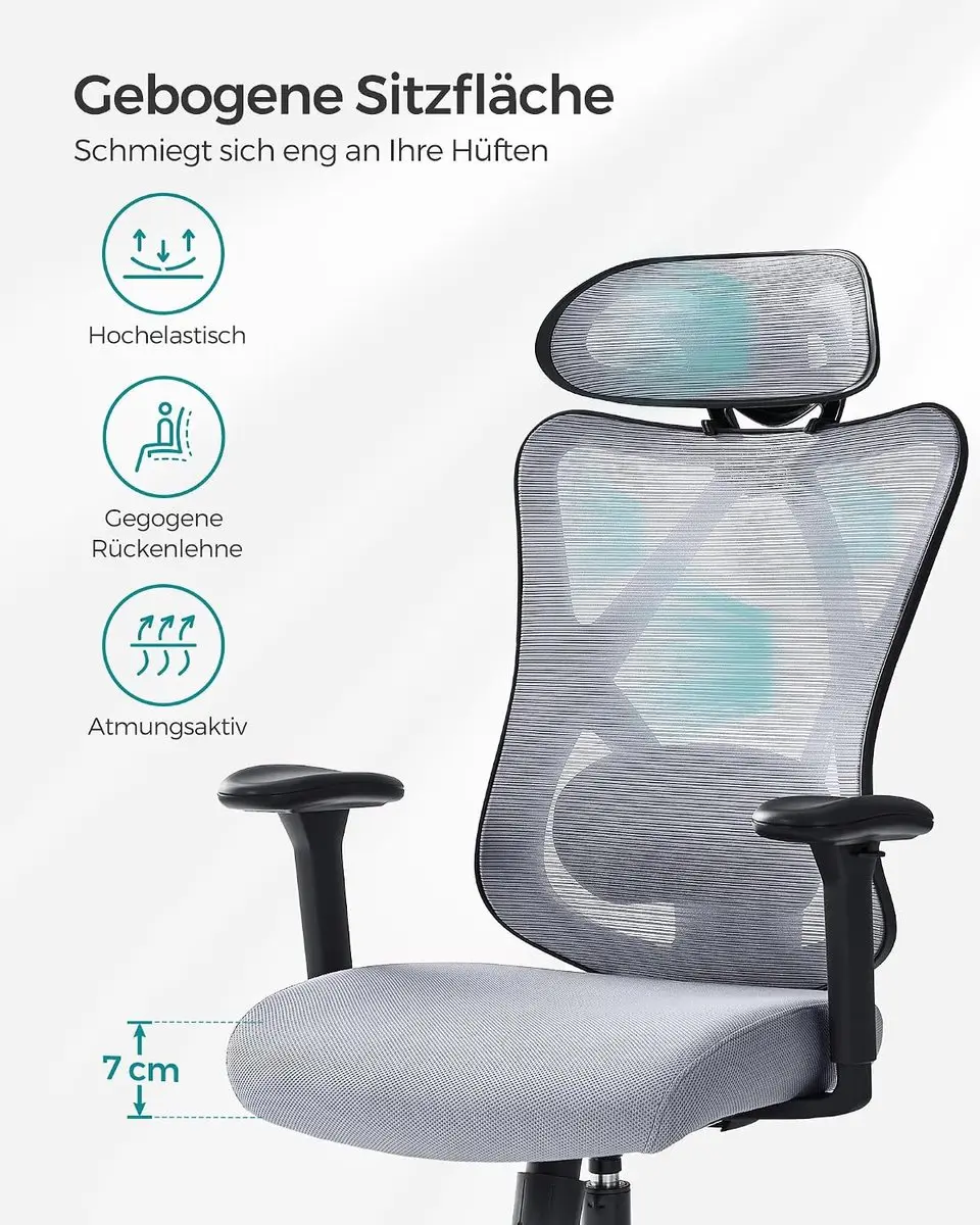 Songmics OBN063G01-2 Ergonomische Bureaustoel - Duifgrijs - afbeelding 3 van 6