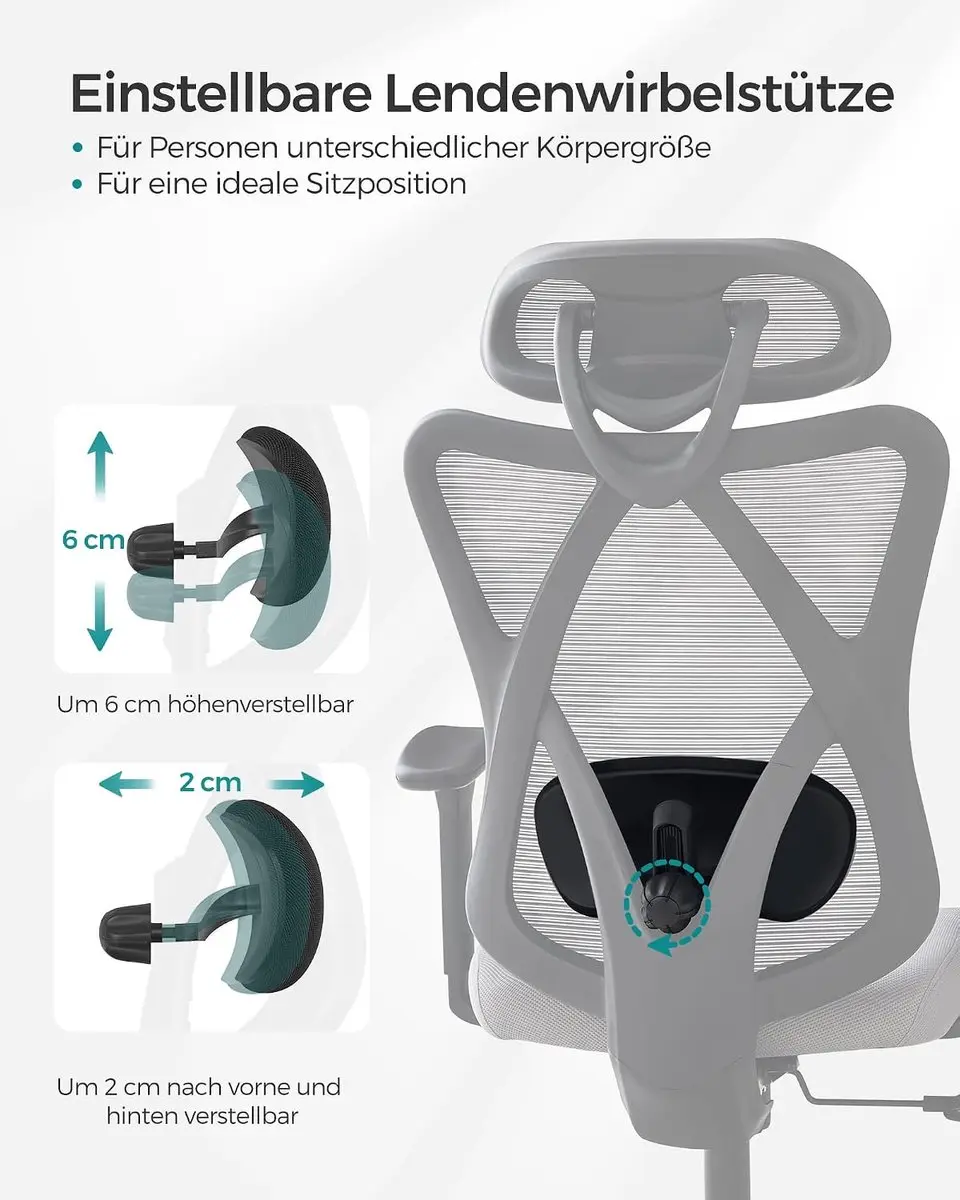 Songmics OBN063G01-2 Ergonomische Bureaustoel - Duifgrijs - afbeelding 2 van 6