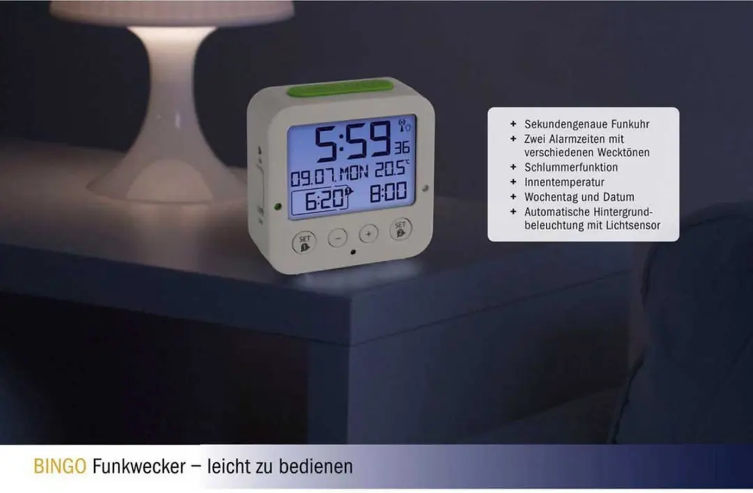 TFA Dostmann BINGO Funk-Wecker 60.2528.02 - Wit - afbeelding 3 van 6