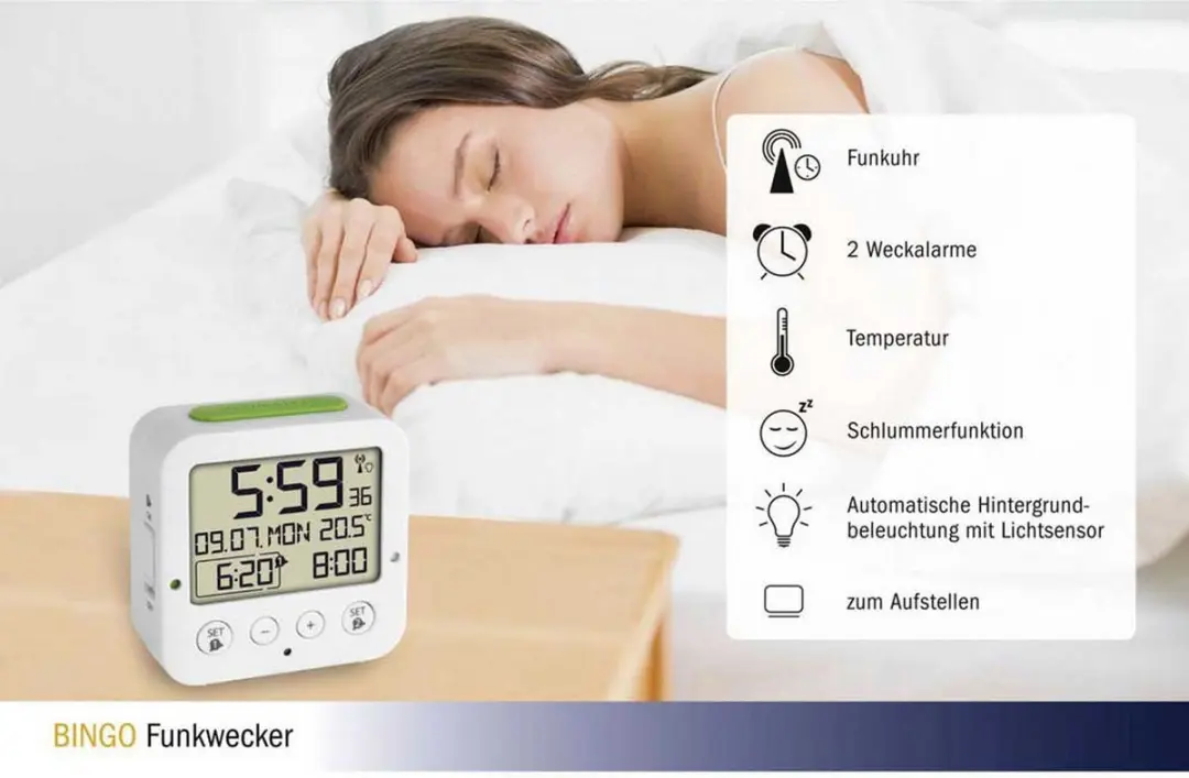 TFA Dostmann BINGO Funk-Wecker 60.2528.02 - Wit - afbeelding 6 van 6