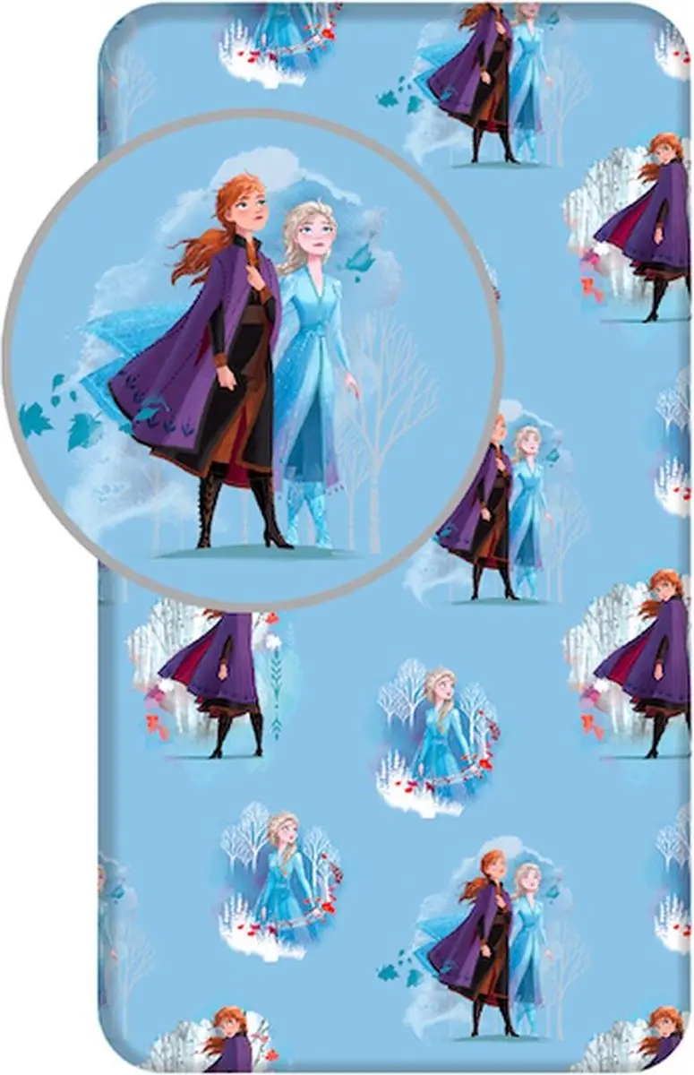 Disney Frozen Hoeslaken Anna Elsa Eenpersoons 90x200cm - Blauw - afbeelding 2 van 4