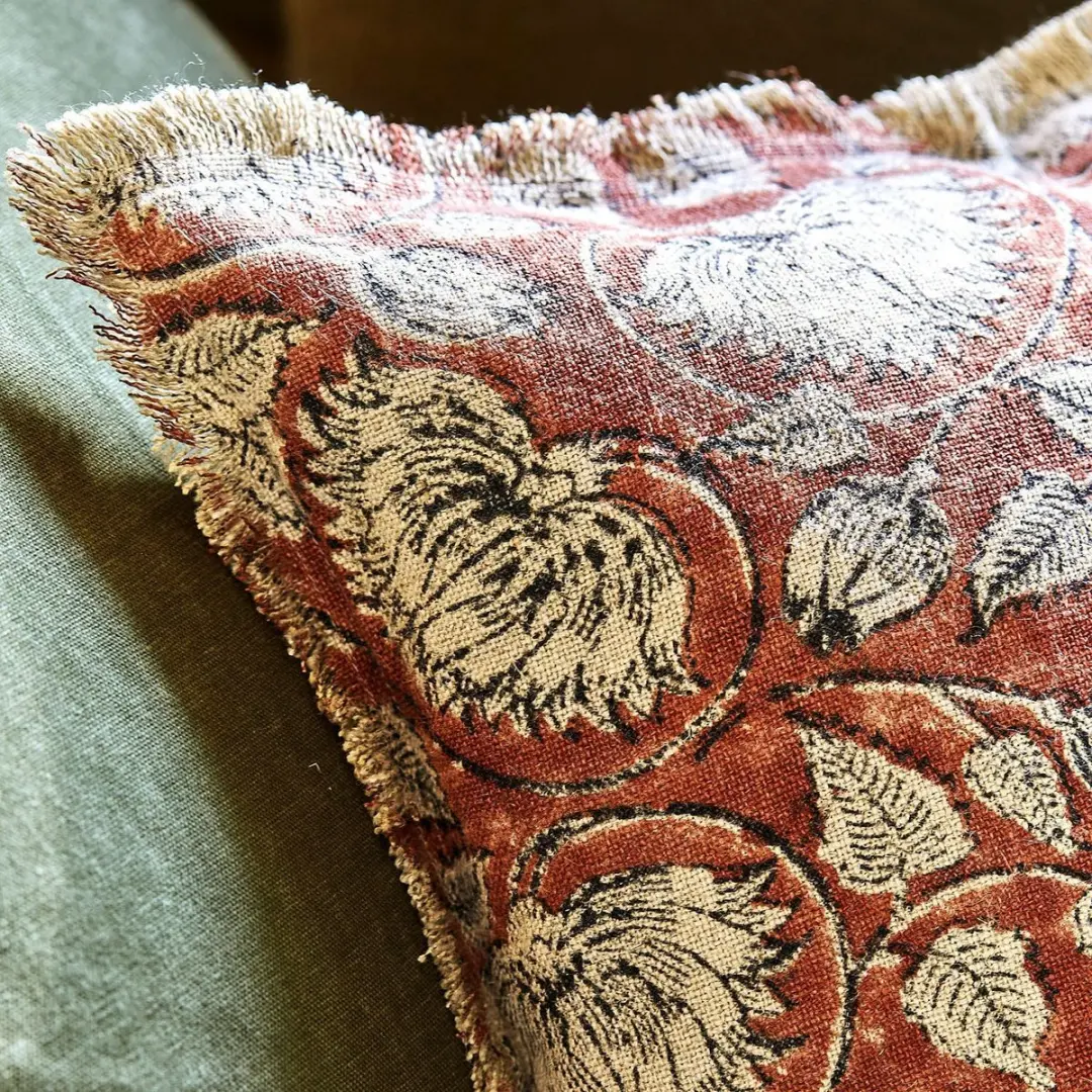 Loberon Kussenhoes Lemisto - Roestrood/Beige - afbeelding 3 van 6