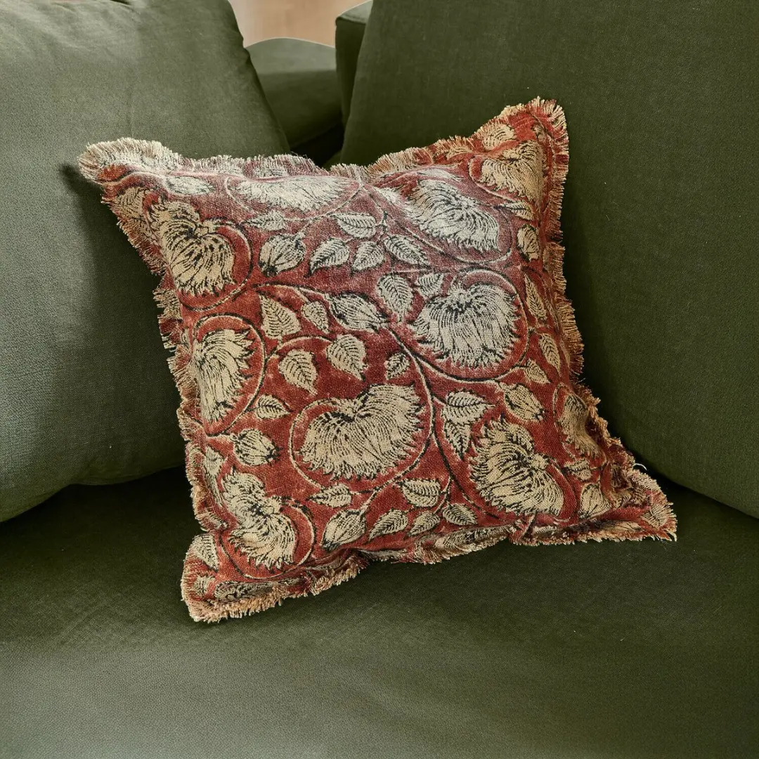 Loberon Kussenhoes Lemisto - Roestrood/Beige - afbeelding 2 van 6
