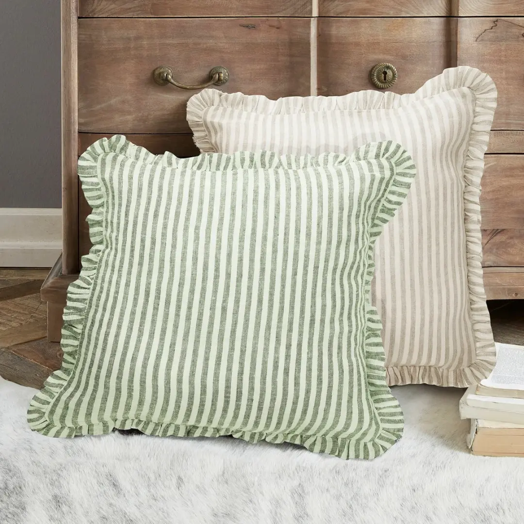 Loberon Brenda Kussenhoes Set - 2 Stuks - Groen/Beige - afbeelding 5 van 5