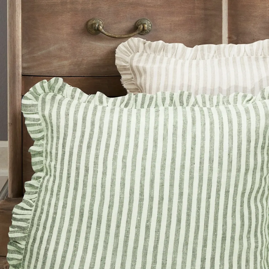 Loberon Brenda Kussenhoes Set - 2 Stuks - Groen/Beige - afbeelding 2 van 5