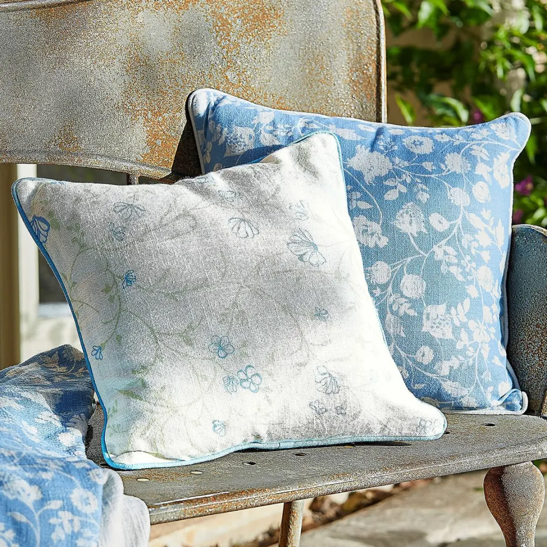 Loberon Kussenhoes Set 2 Stuks - Corvelique Blauw/Crème - afbeelding 4 van 5