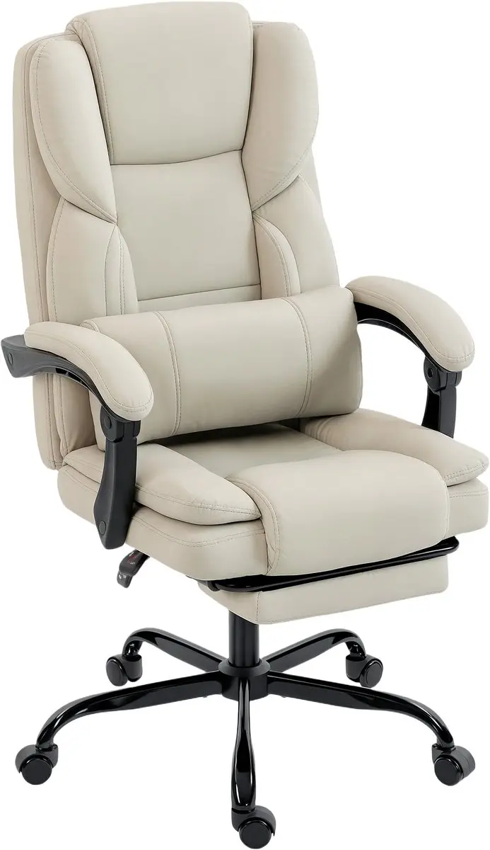 Homcom Office Chair-Kunstleer, Meerlaags Bord-67L x 65B x 111-119H cm-Beige