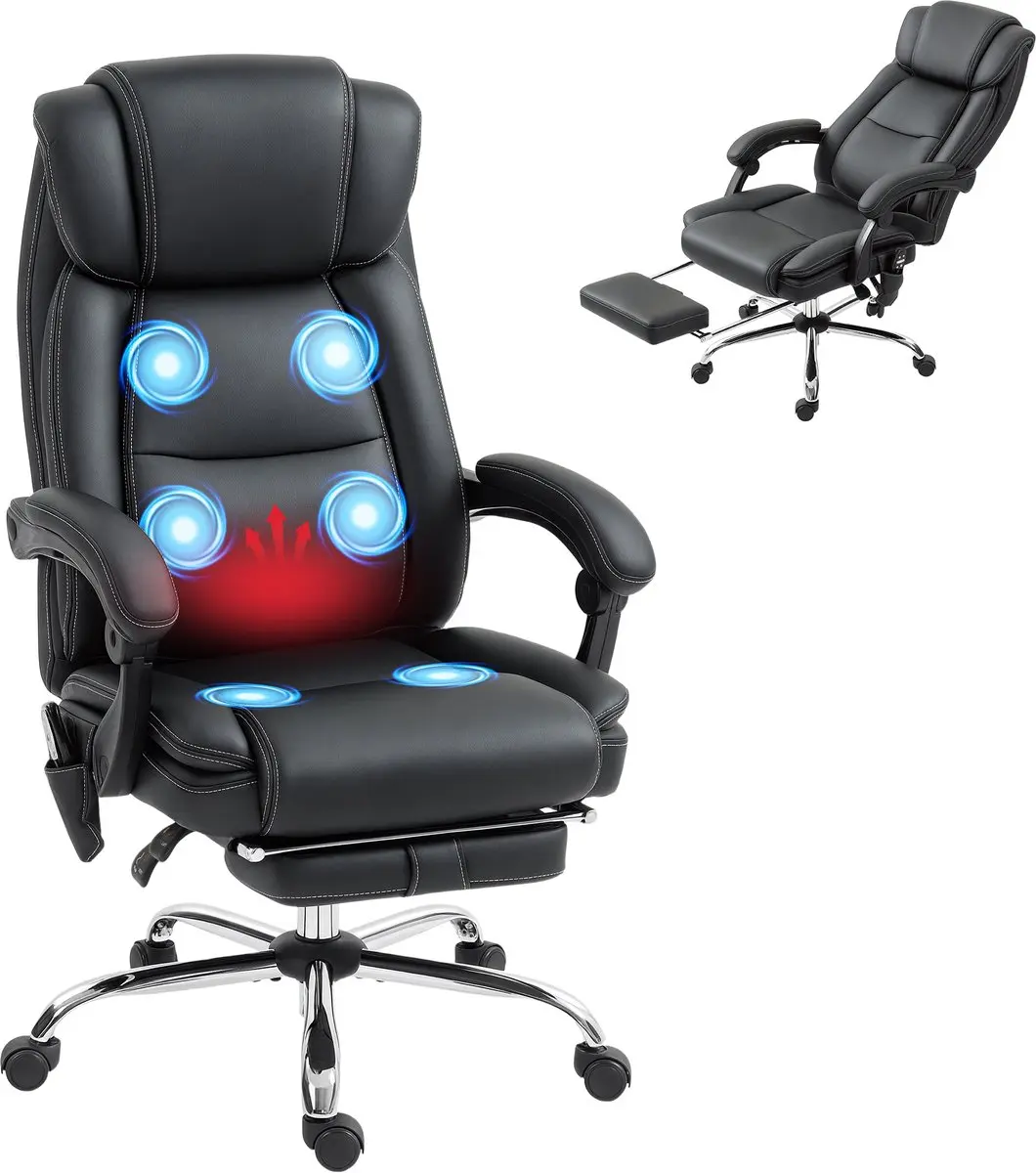 HOMCOM Massage Bureaustoel-Polyurethaan-72L x 67B x 111-119H cm-Zwart