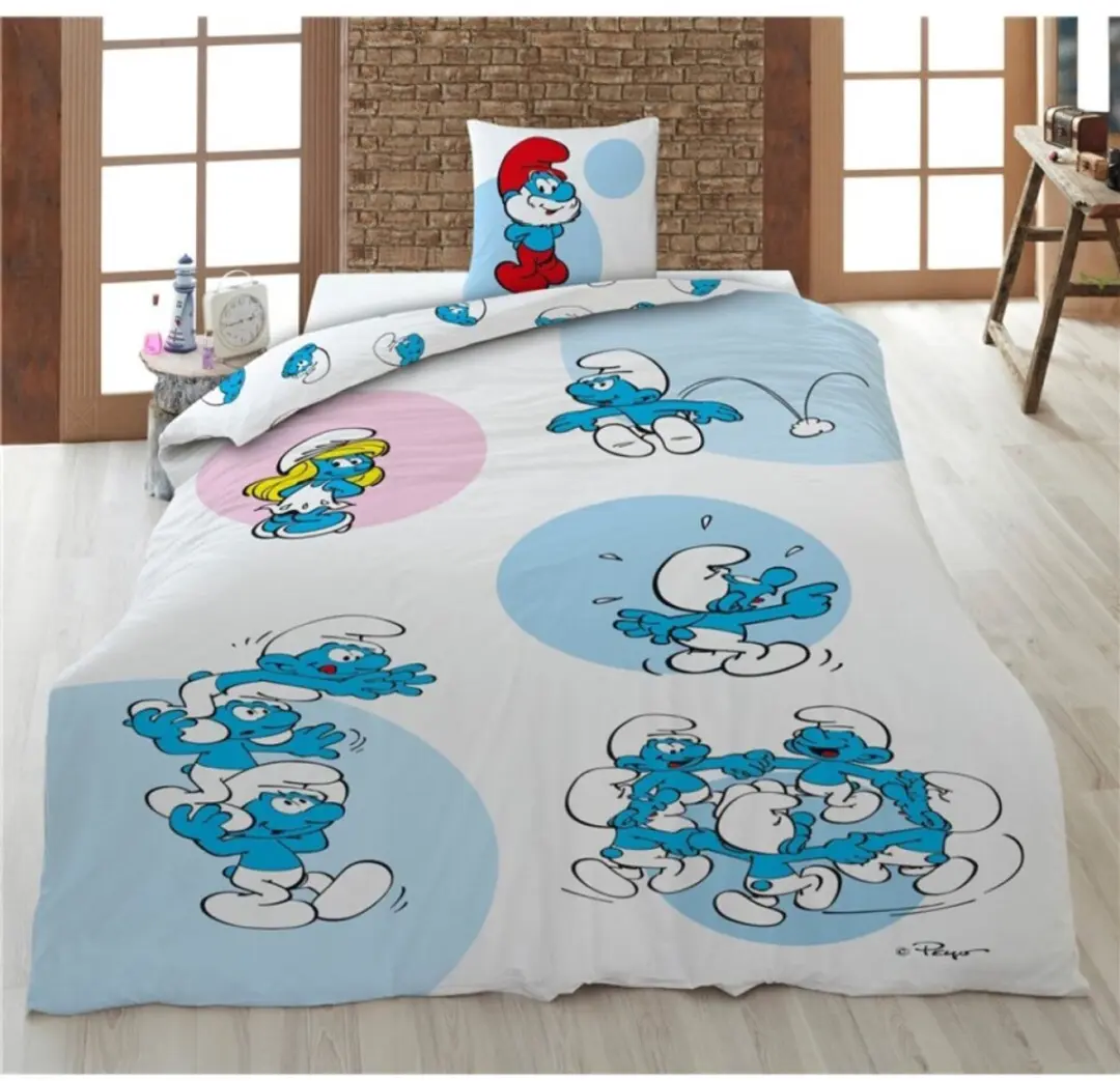 De Smurfen Dekbedovertrek Happy 140x200cm - Blauw - afbeelding 2 van 6