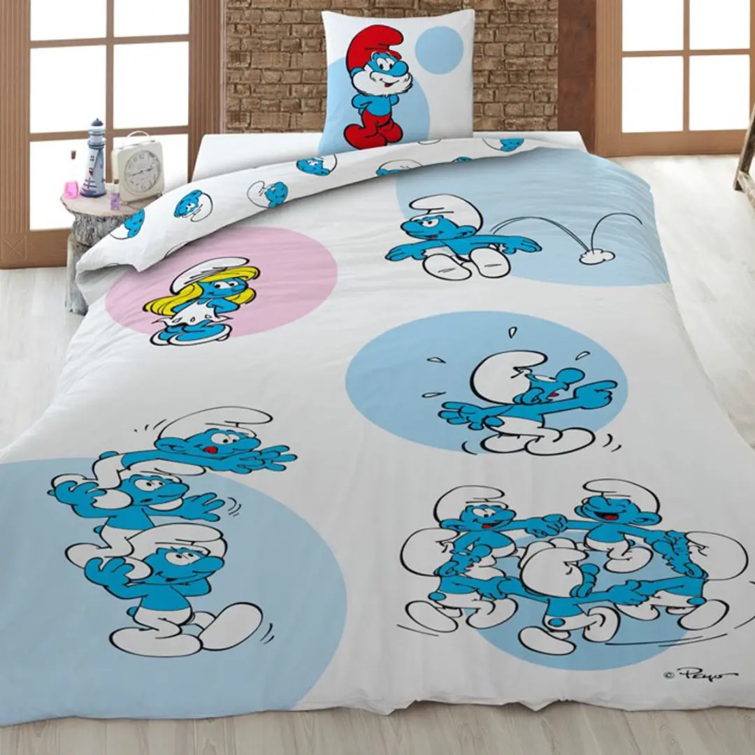 De Smurfen Dekbedovertrek Happy 140x200cm - Blauw - afbeelding 6 van 6