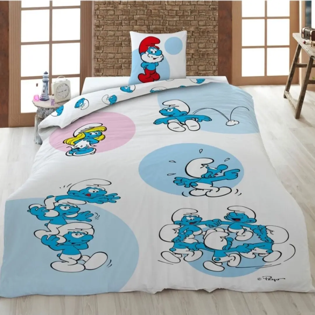 De Smurfen Dekbedovertrek Happy 140x200cm - Blauw - afbeelding 3 van 6