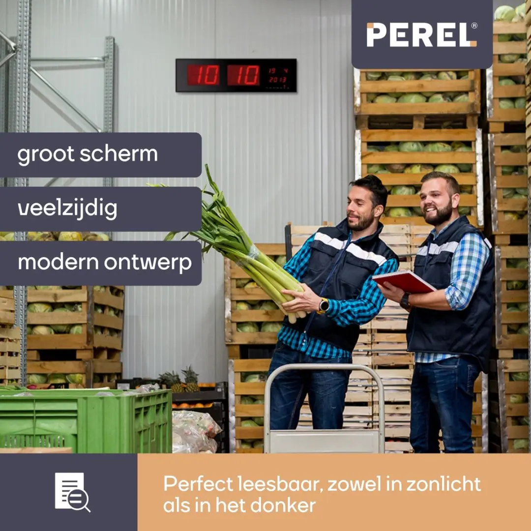 Perel WC208 Digitale LED Wandklok - 125mm Cijfers - Zwart - afbeelding 2 van 6