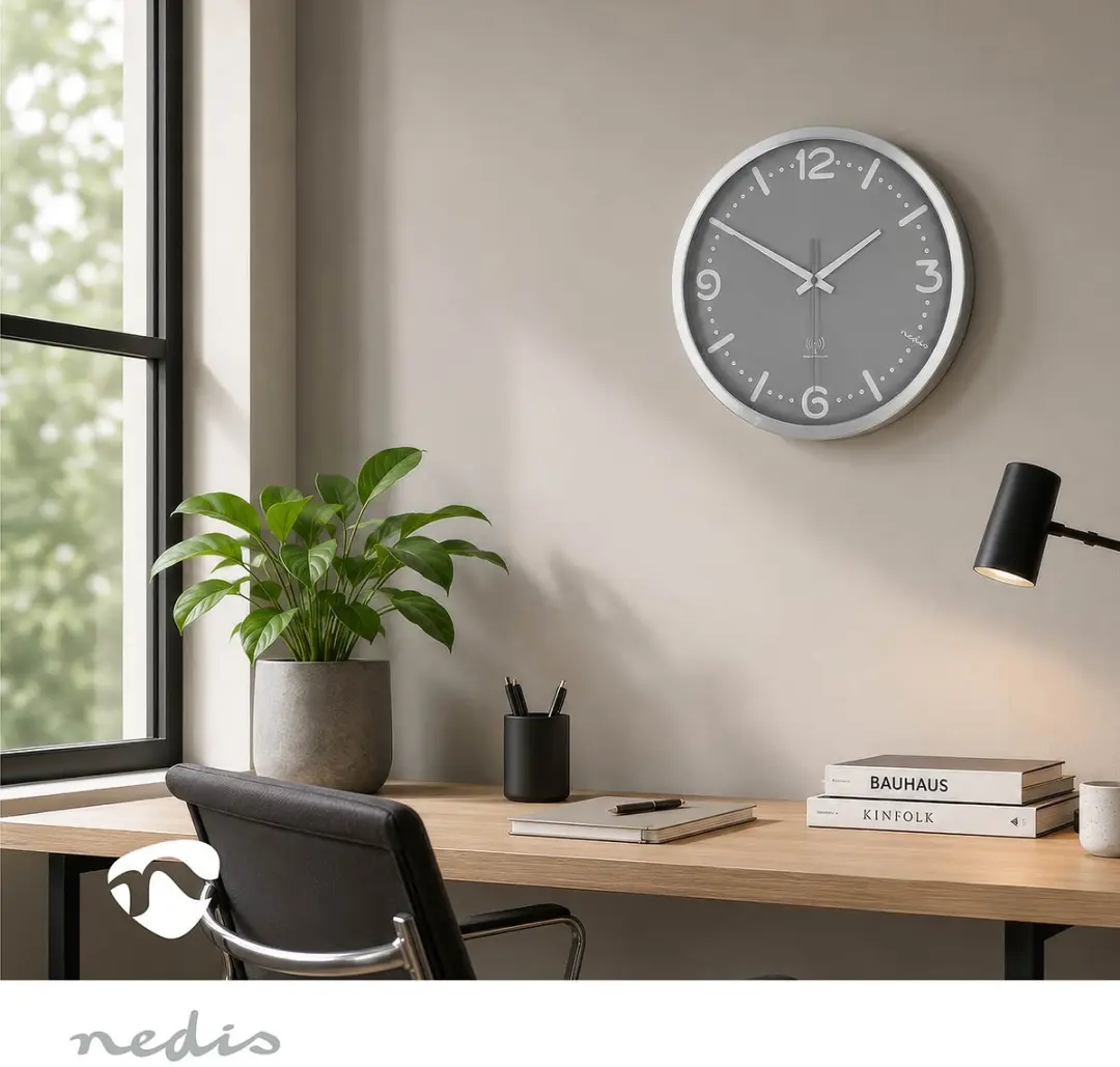 Nedis Wandklok 30cm Radiogestuurd - Zilver - afbeelding 2 van 6