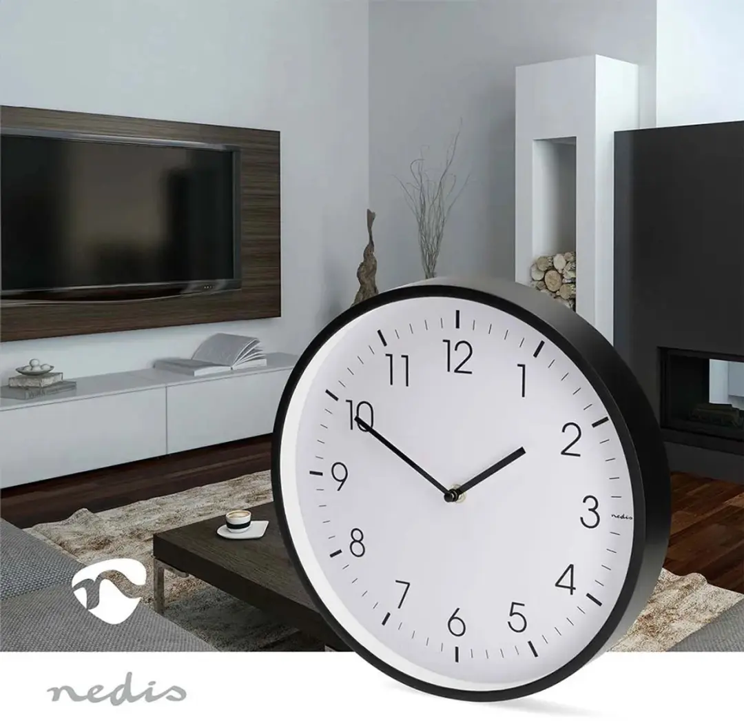 Nedis Wandklok CLWA1226BK - 30cm - Zwart - afbeelding 2 van 6