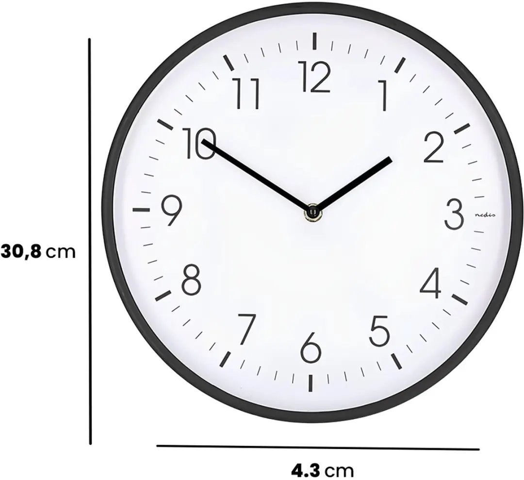 Nedis Wandklok CLWA1226BK - 30cm - Zwart - afbeelding 3 van 6